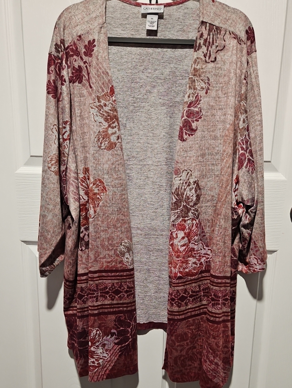 Catherines Dusty Pink and Burgundy Floral Open-Front Cardigan